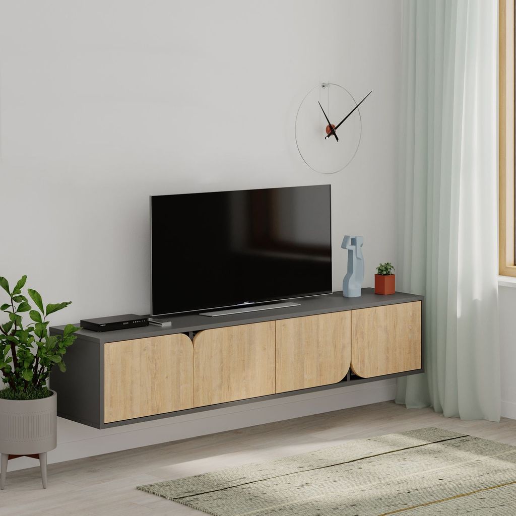 Tv állvány falra akasztós, tölgyszínű, antracit kerettel 180cm - alpes - butopêa